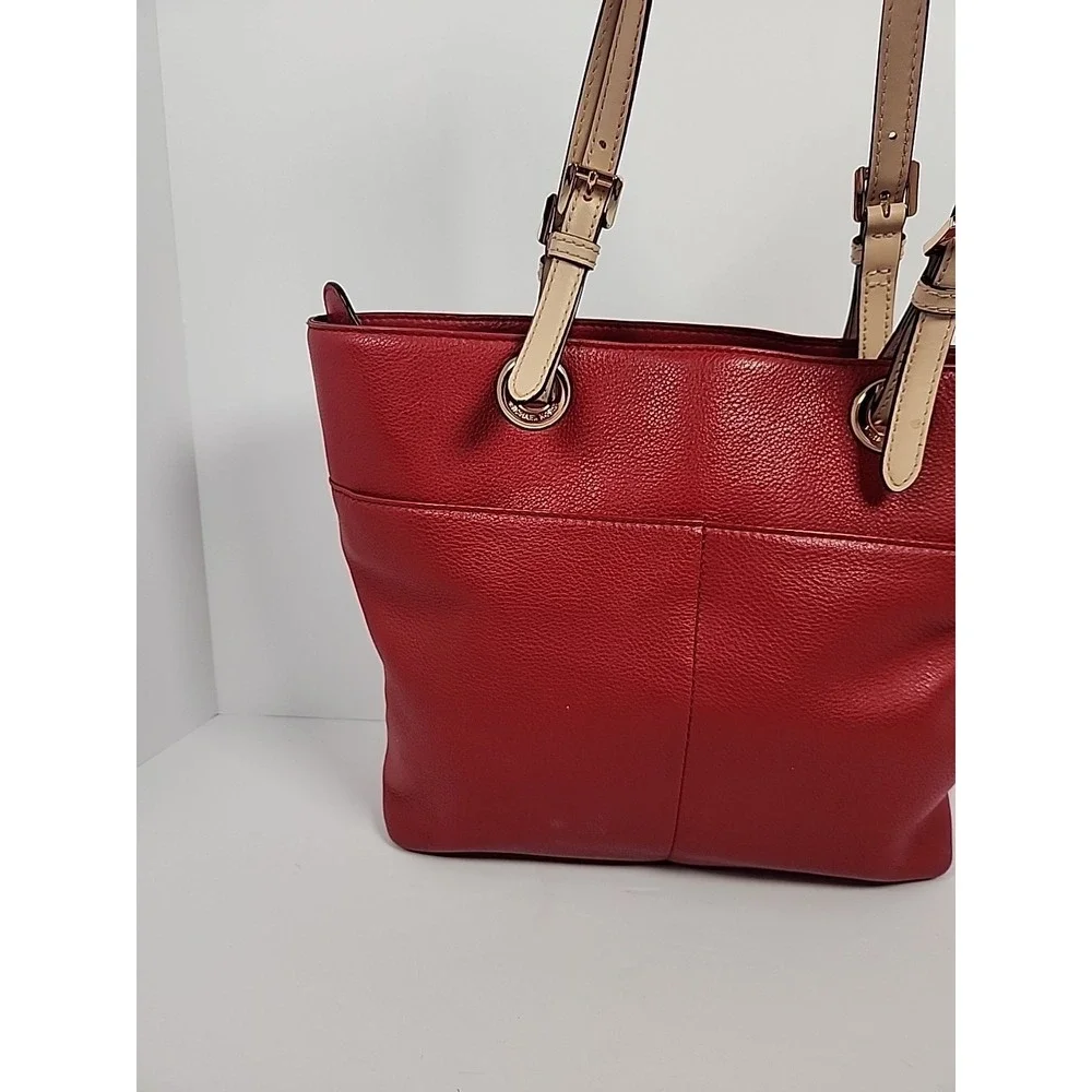 Michael Kors Bedford Large Pocket Tote Bag Flame Red Pebbled Leather 30H4GBFT6L